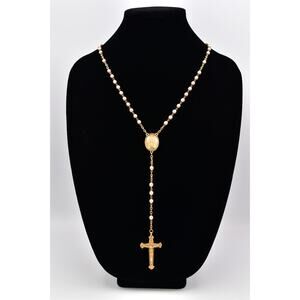 Vintage Vatican Library Collection Pearl Rosary Cross Necklace Gold Signed BinBQ